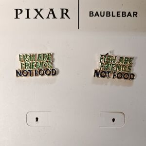 BaubleBar Green and Navy "Fish Are Friends Not Food" Enamel Stud Earrings